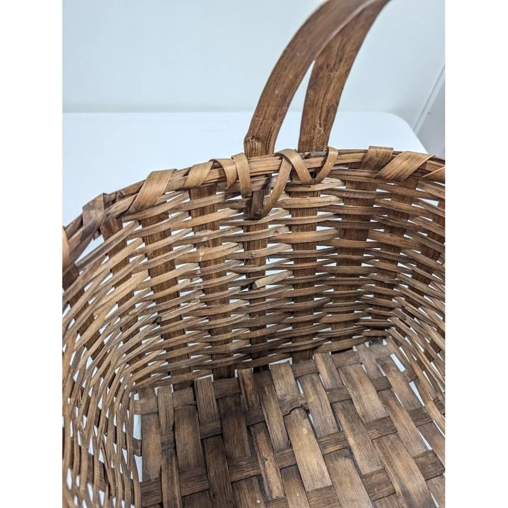 Antique Splint Oak Wood Basket 15.5